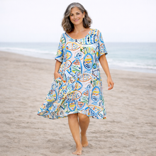 Load image into Gallery viewer, One Size Linen Fish Pattern Dress wirh Pockets, White