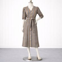Load image into Gallery viewer, Katie Linen/Cotton Gingham Midi Dress with Pockets