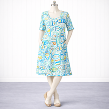 Load image into Gallery viewer, One Size Linen Fish Pattern Dress wirh Pockets, White