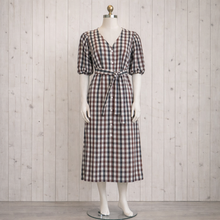 Load image into Gallery viewer, Katie Linen/Cotton Gingham Midi Dress with Pockets