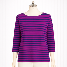 Load image into Gallery viewer, Bethany 3/4 Sleeve Top, Navy Stripe,Rasberry