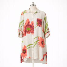 Load image into Gallery viewer, Linen Button Up Floral Tunic/Dress, White