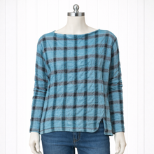 Load image into Gallery viewer, Kristie Split Hem Crinkle Plaid Top, Blue