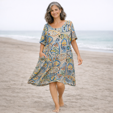 Load image into Gallery viewer, One Size Linen Fish Pattern Dress wirh Pockets, Beige