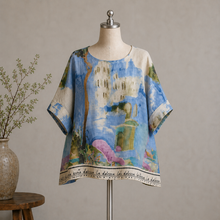 Load image into Gallery viewer, Clara One Size, Linen Tunic, Pale Blue &amp; Rose