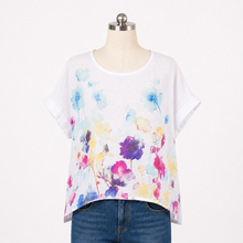 Load image into Gallery viewer, Collins Linen Top with Flowers, White