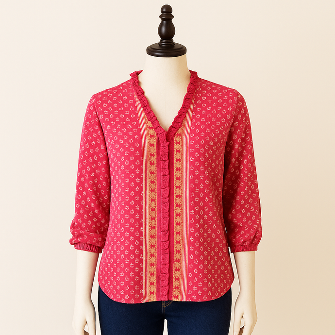 Recycled Silk Raina Ruffle Front Top, S/M