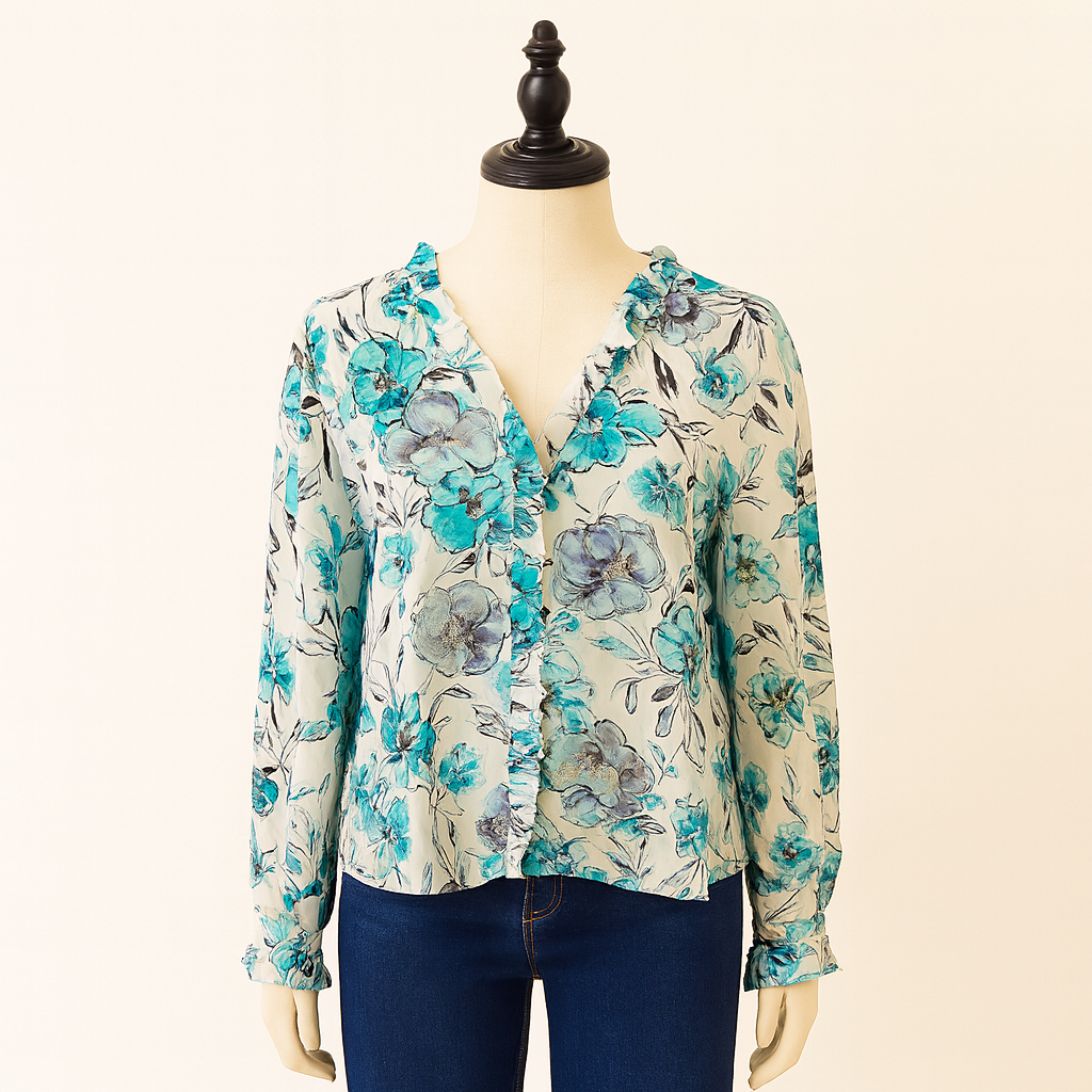 Recycled Silk: Raina Ruffle Front Top M/L