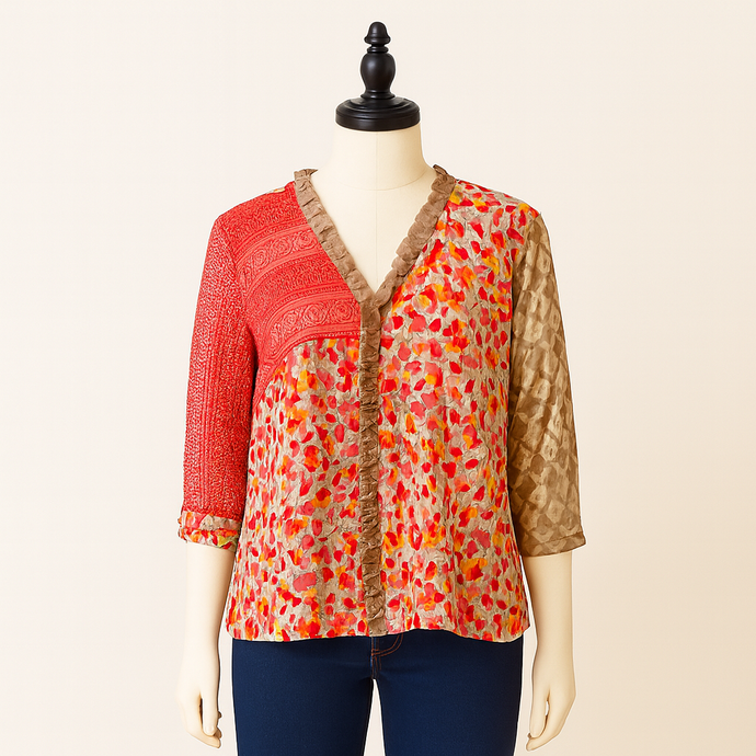 Recycled Silk: Raina Ruffle Front Top M/L