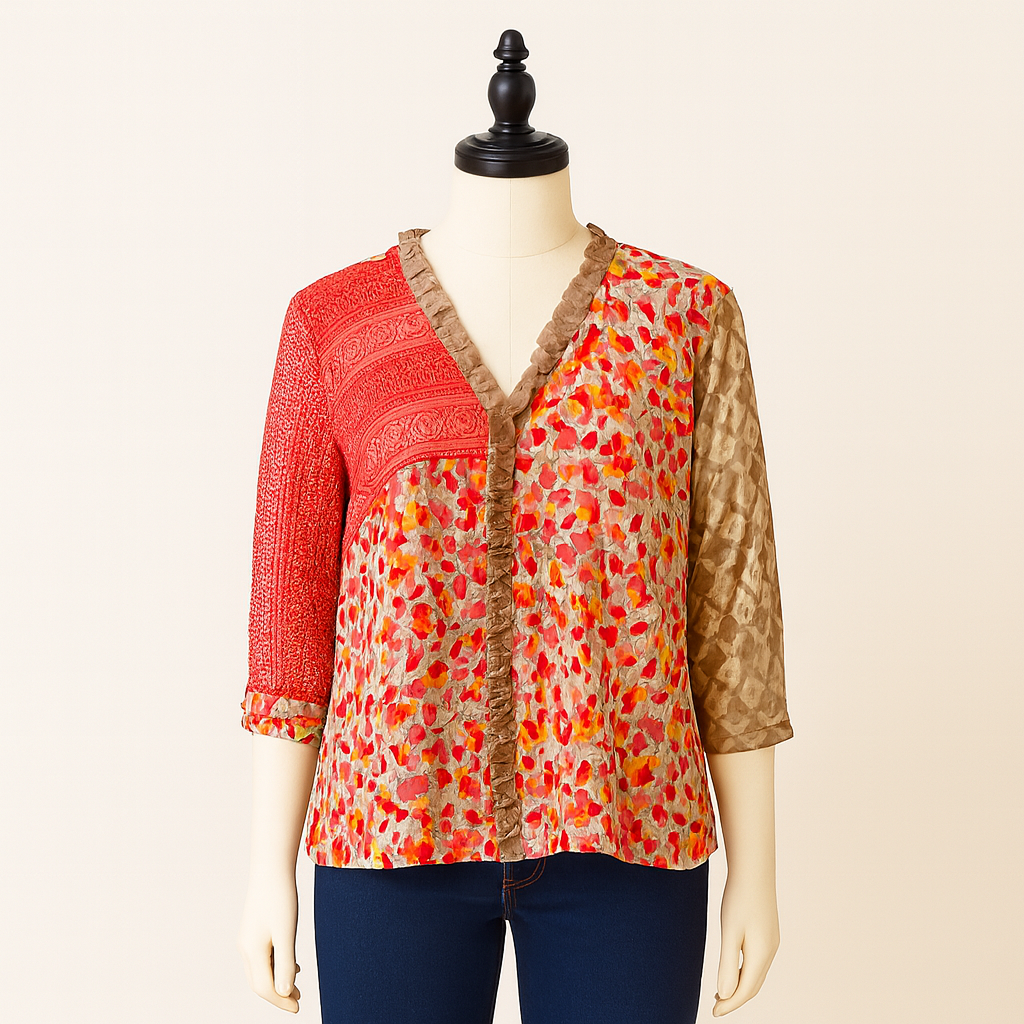 Recycled Silk: Raina Ruffle Front Top M/L