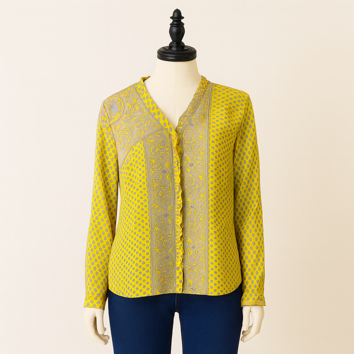 Recycled Silk: Raina Ruffle Front Top M/L