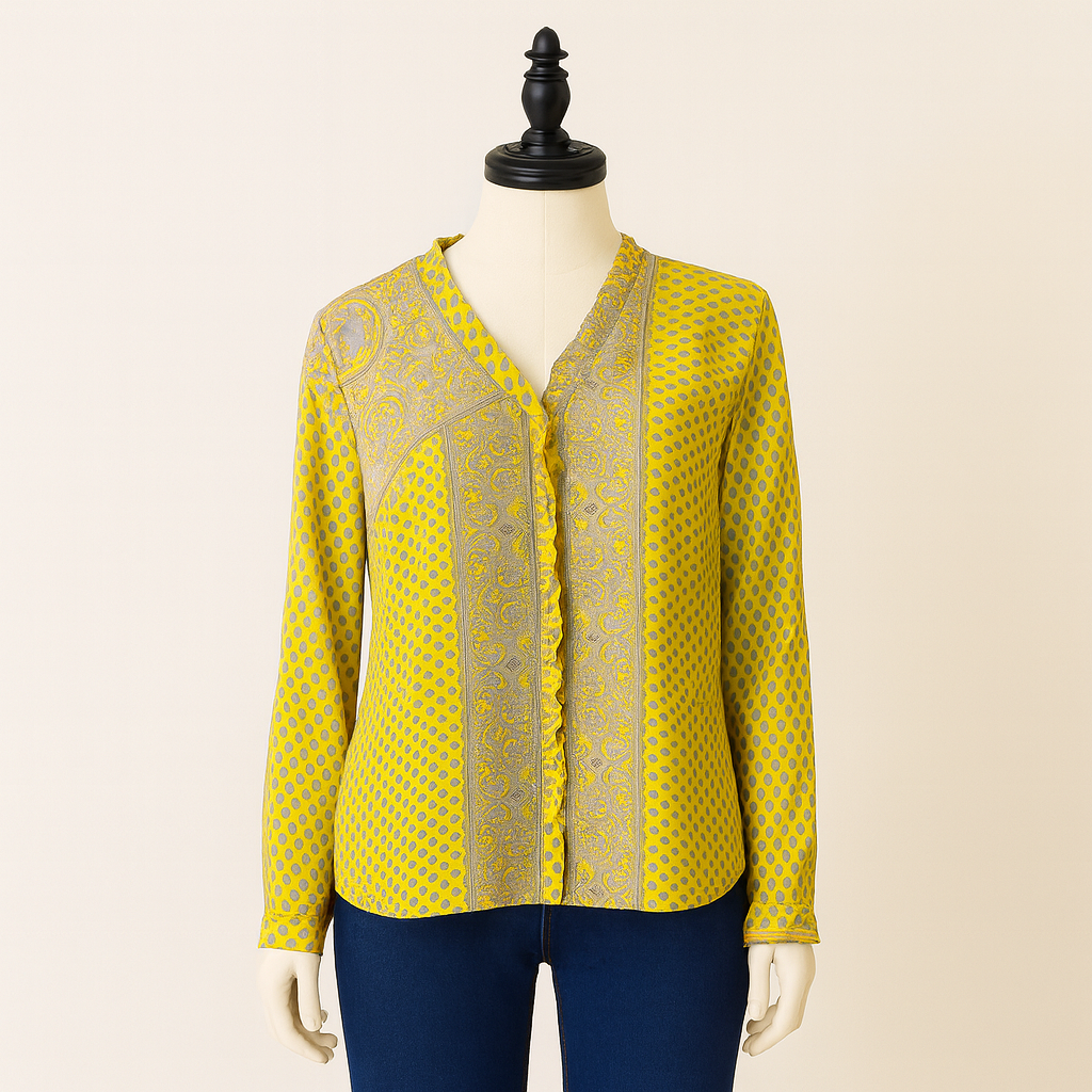 Recycled Silk: Raina Ruffle Front Top M/L