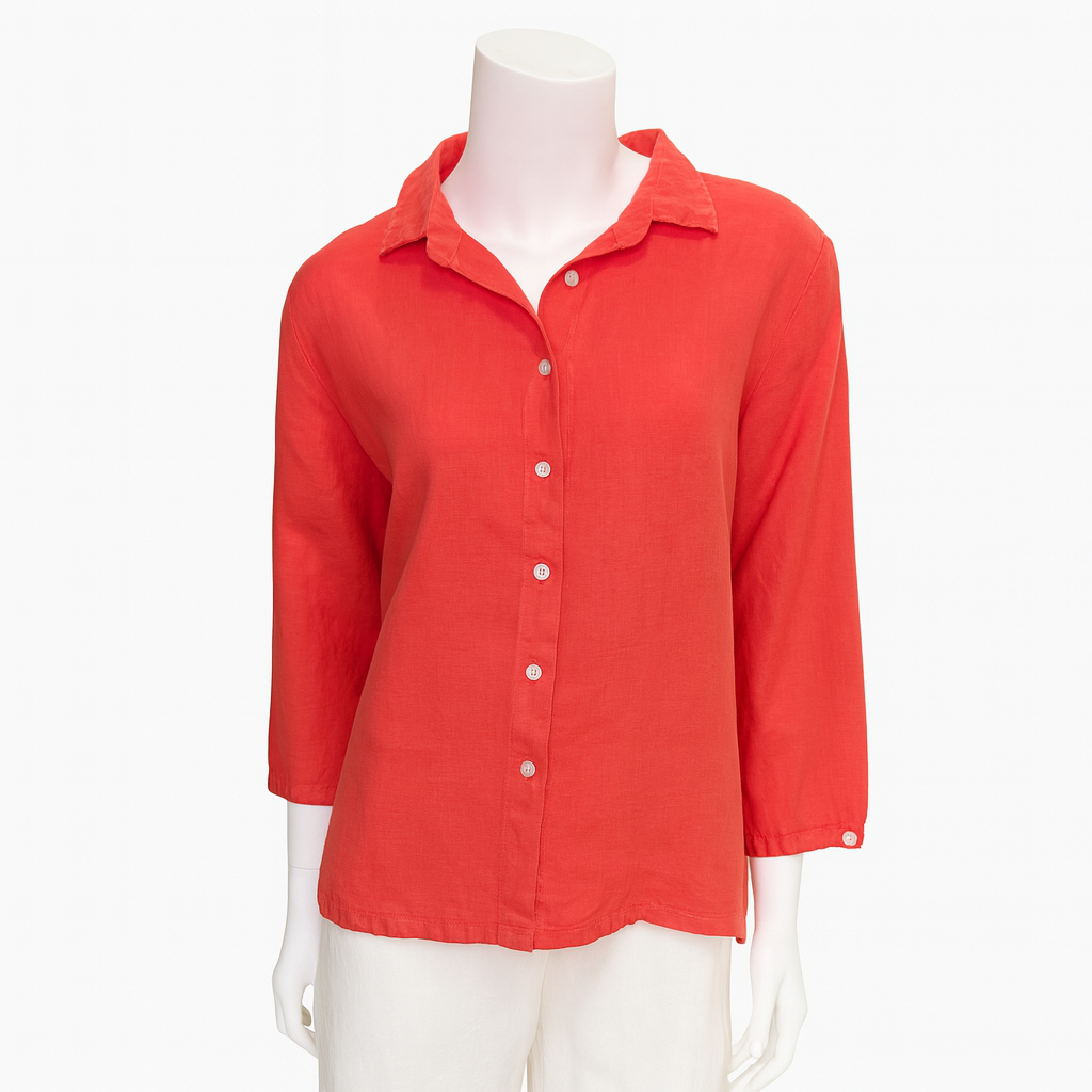 Ruby Hi Low Linen Shirt,Red