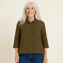Load image into Gallery viewer, Vera Linen, Blouse Teal/Mustard