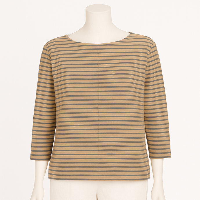 Bethany 3/4 Sleeve Top, Navy Stripe, Cashew