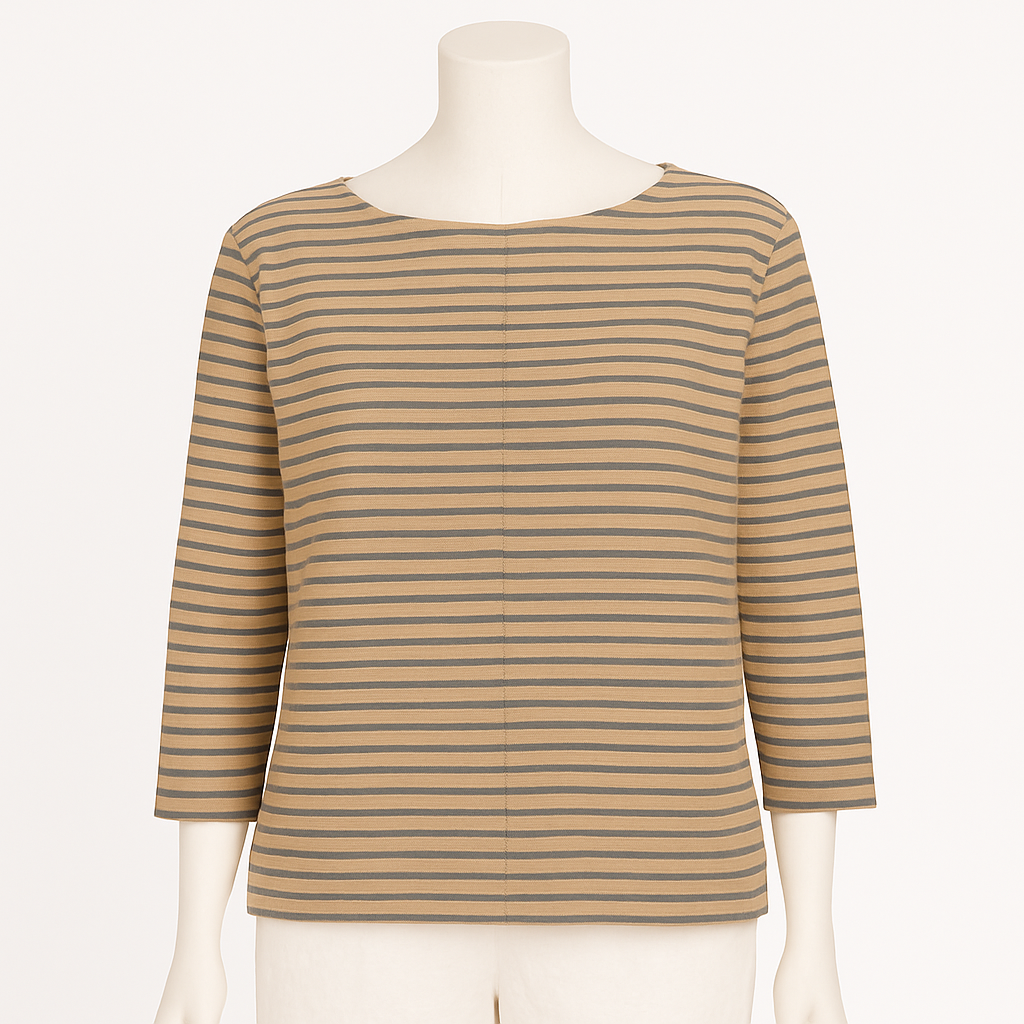 Bethany 3/4 Sleeve Top, Navy Stripe, Cashew