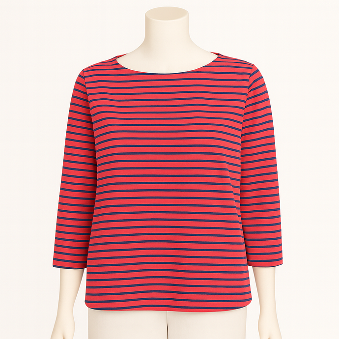 Bethany 3/4 Sleeve Top, Navy Stripe, Red