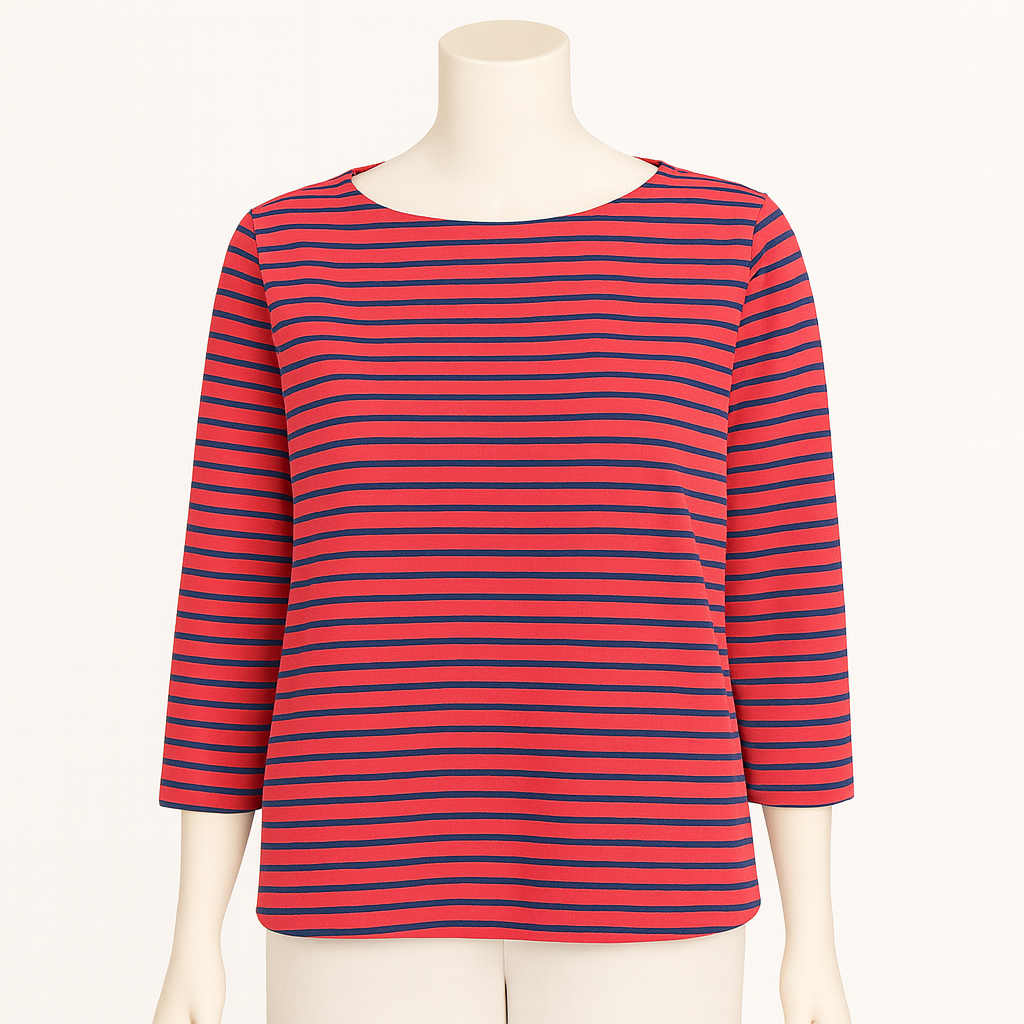 Bethany 3/4 Sleeve Top, Navy Stripe, Red