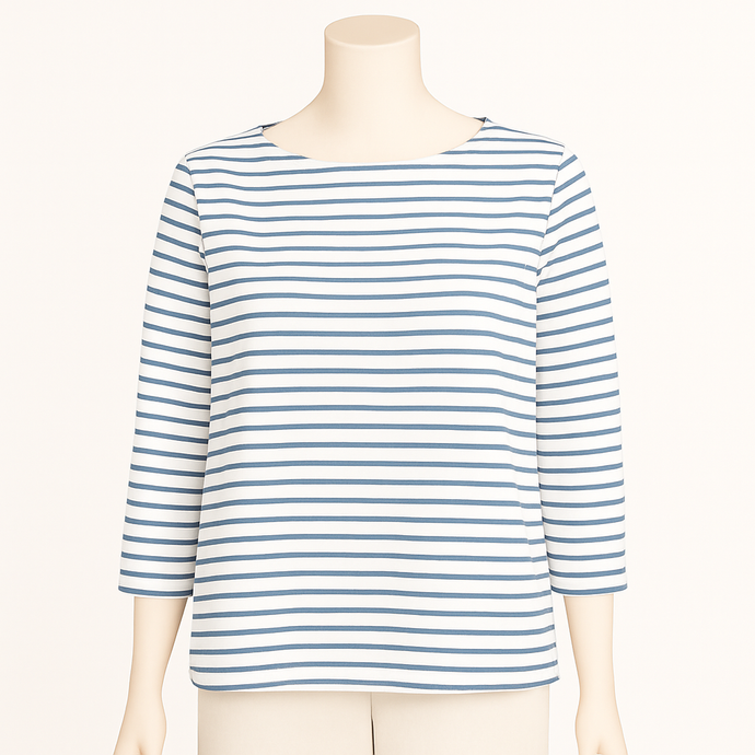 Bethany 3/4 Sleeve Top, Navy  Stripe, White