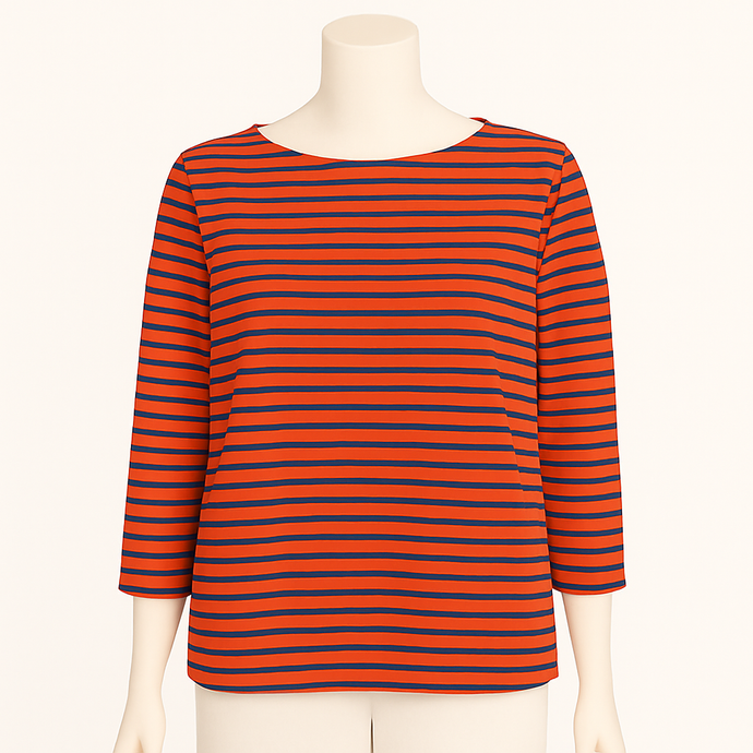 Bethany 3/4 Sleeve Top Navy Stripe, Tabasco