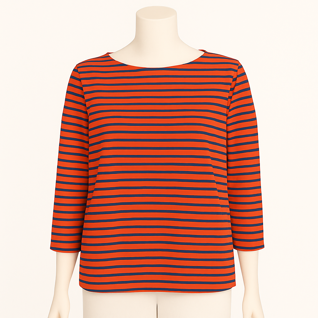 Bethany 3/4 Sleeve Top Navy Stripe, Tabasco