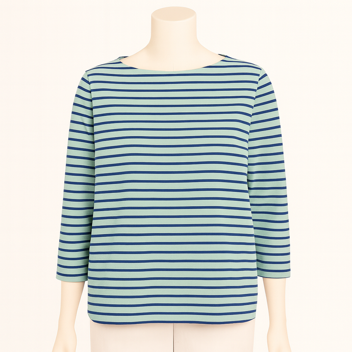 Bethany 3/4 Sleeve Top, Navy Stripe, Fountain