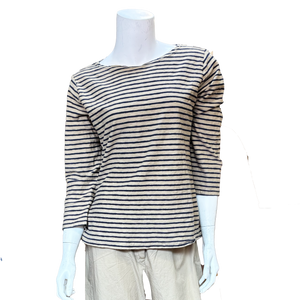 Bethany 3/4 Sleeve Top, Navy Stripe, Cashew