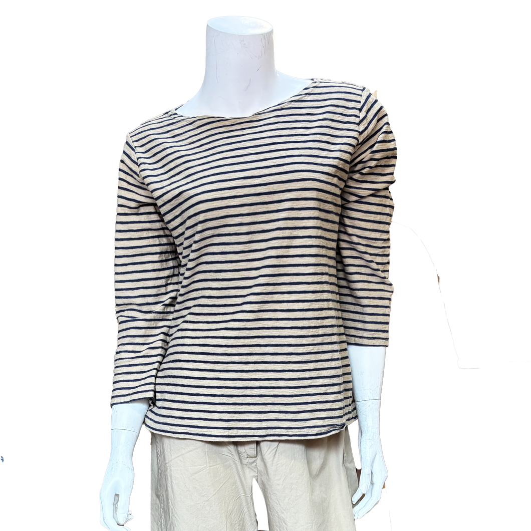 Bethany 3/4 Sleeve Top, Navy Stripe, Cashew