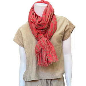 Cotton Scarf: Wall Red/Khaki