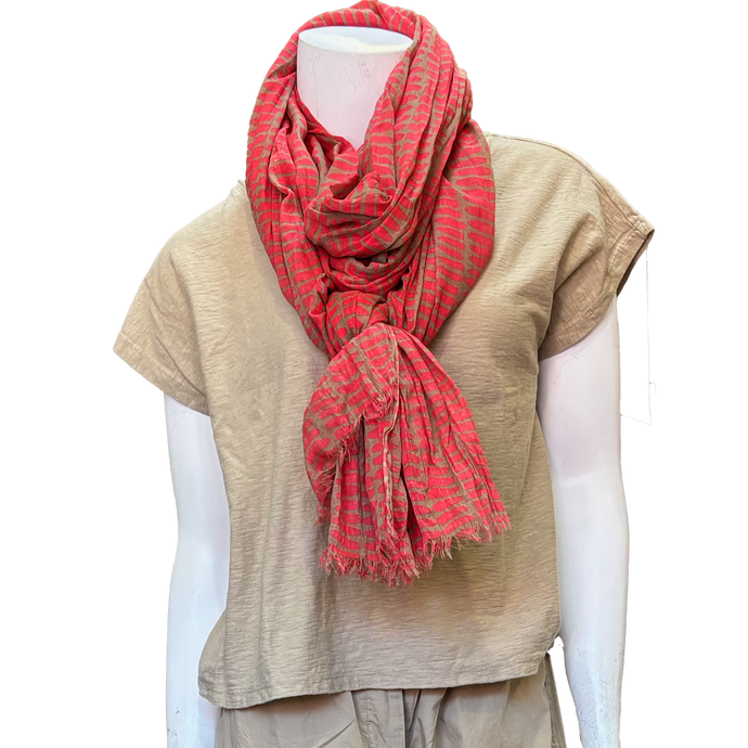 Cotton Scarf: Wall Red/Khaki