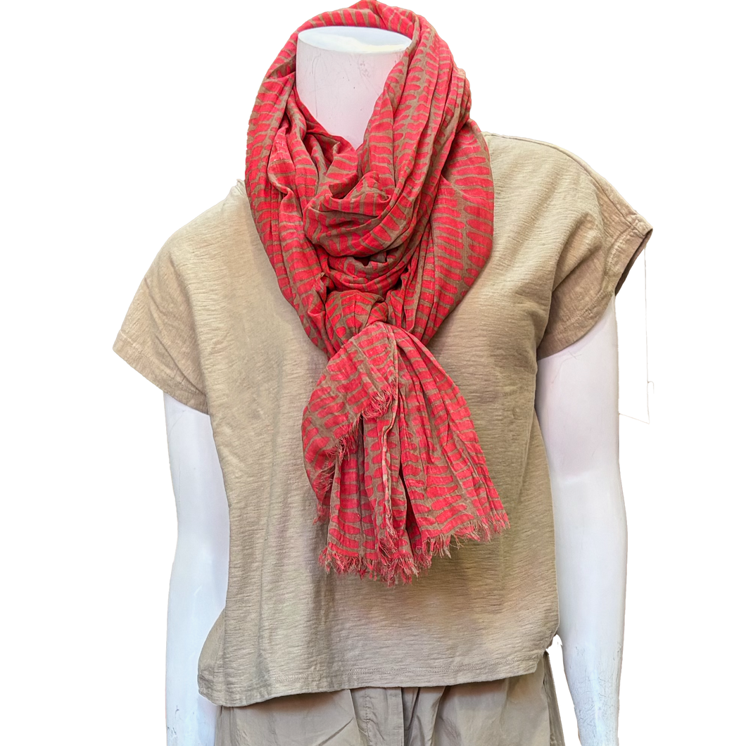 Cotton Scarf: Wall Red/Khaki