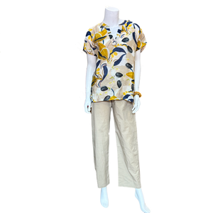 Serena Short Sleeve Linen Shirt  Beige/yellow/blue