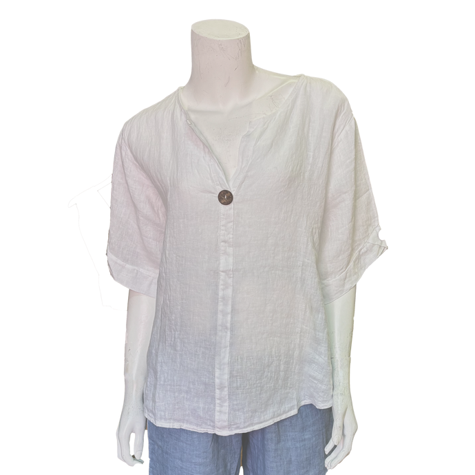 Stacey Linen Top. White