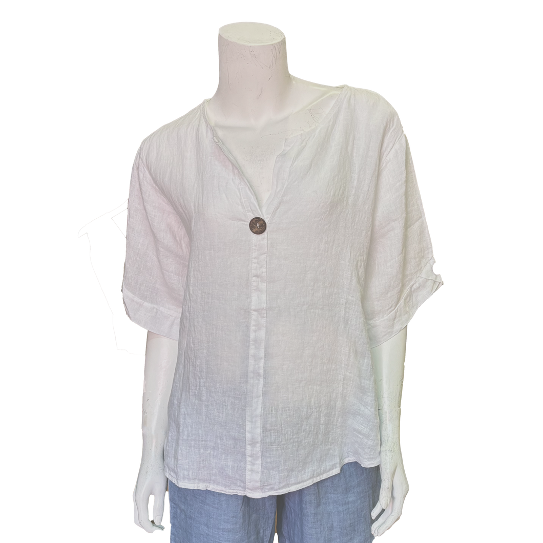 Stacey Linen Top. White