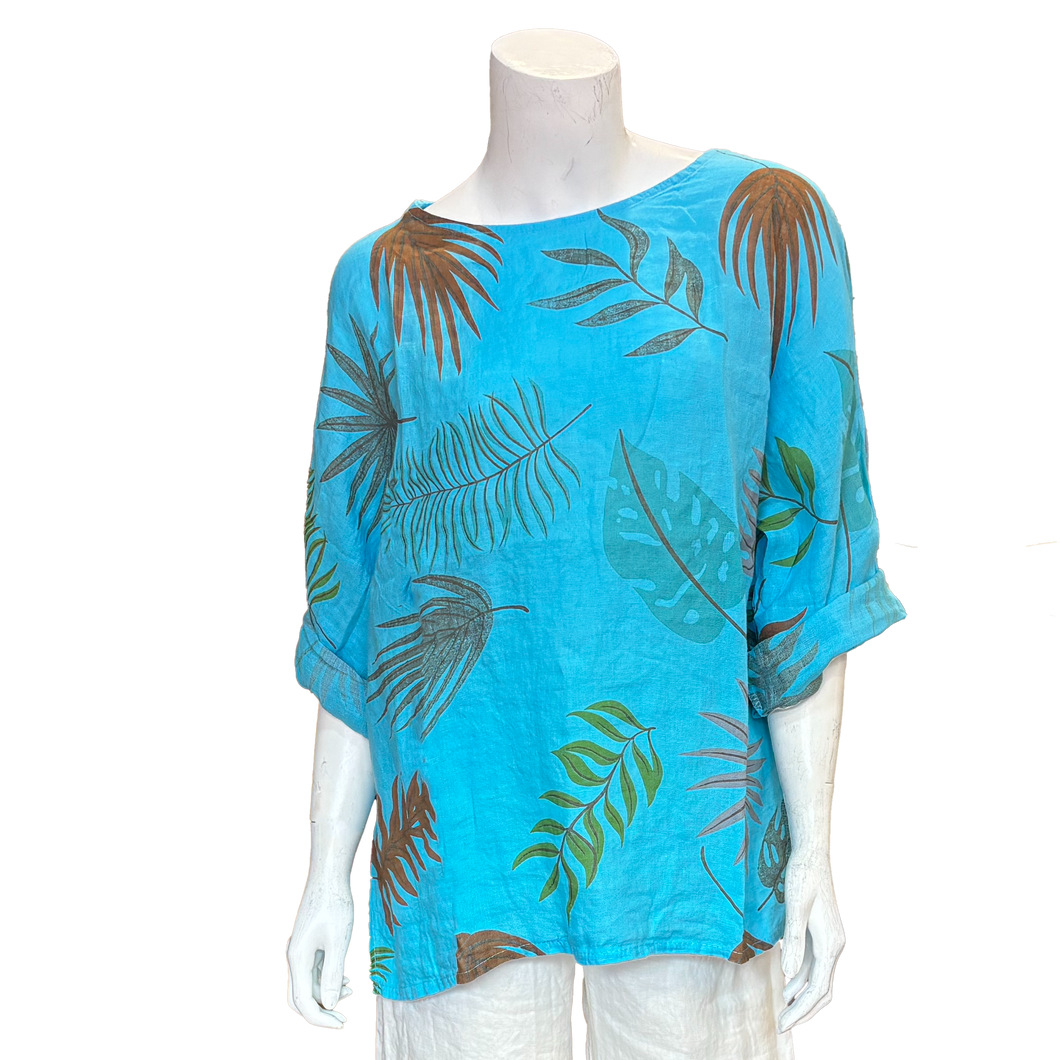 Corrine Leaf Top, Turquoise