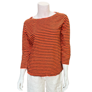 Bethany 3/4 Sleeve Top Navy Stripe, Tabasco