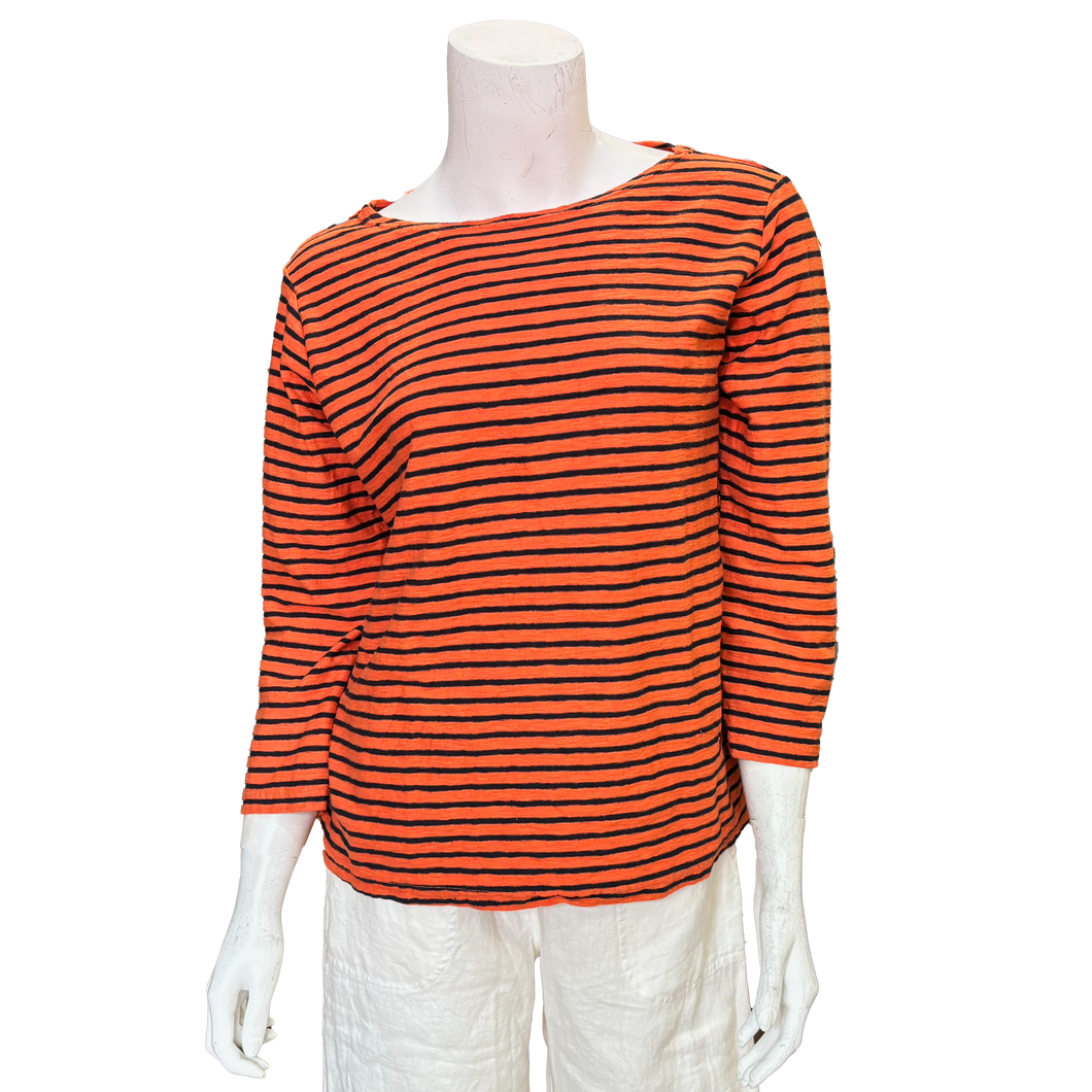 Bethany 3/4 Sleeve Top Navy Stripe, Tabasco