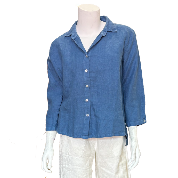 Ruby Hi Low Linen Shirt,Blue
