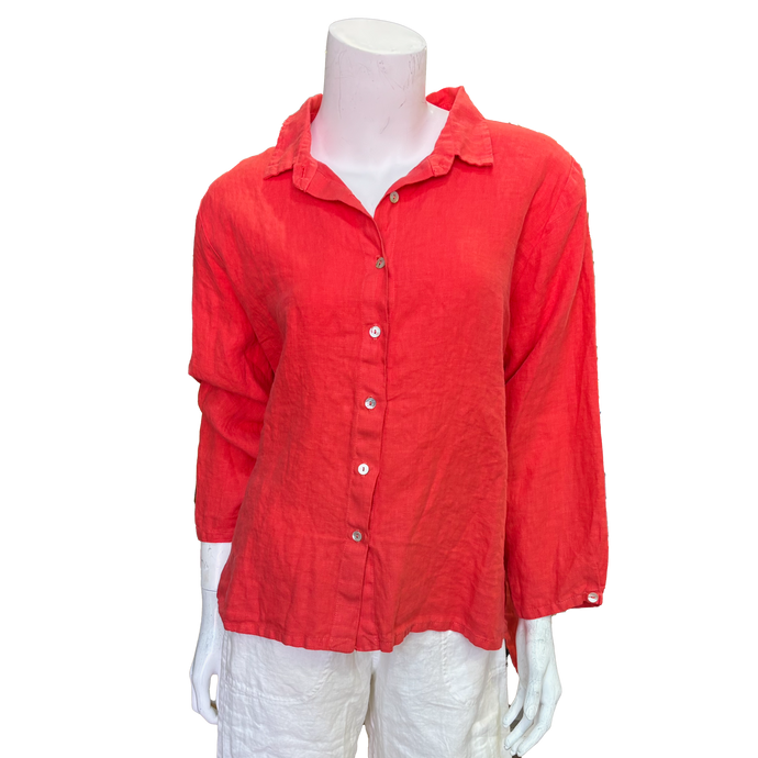 Ruby Hi Low Linen Shirt,Red
