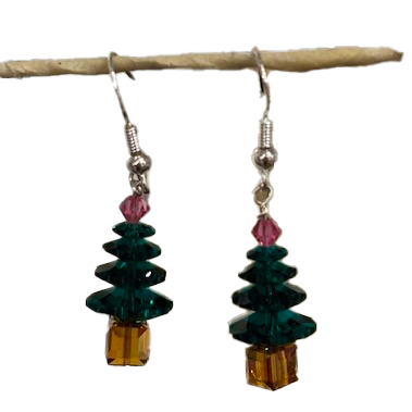 Swarovski Crystal Tree Earring Dk Green
