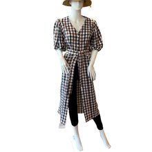 Load image into Gallery viewer, Katie Linen/Cotton Gingham Midi Dress with Pockets