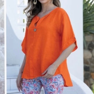 Stacey Linen Top, Orange