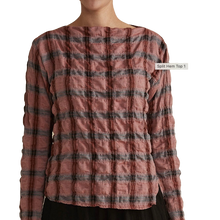 Load image into Gallery viewer, Kristie Split Hem Crinkle Plaid Top, Cognac