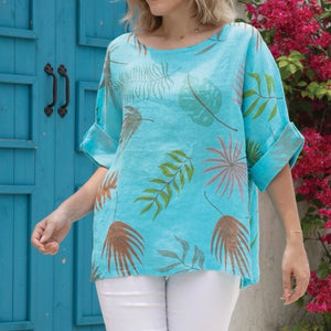Corrine Leaf Top, Turquoise