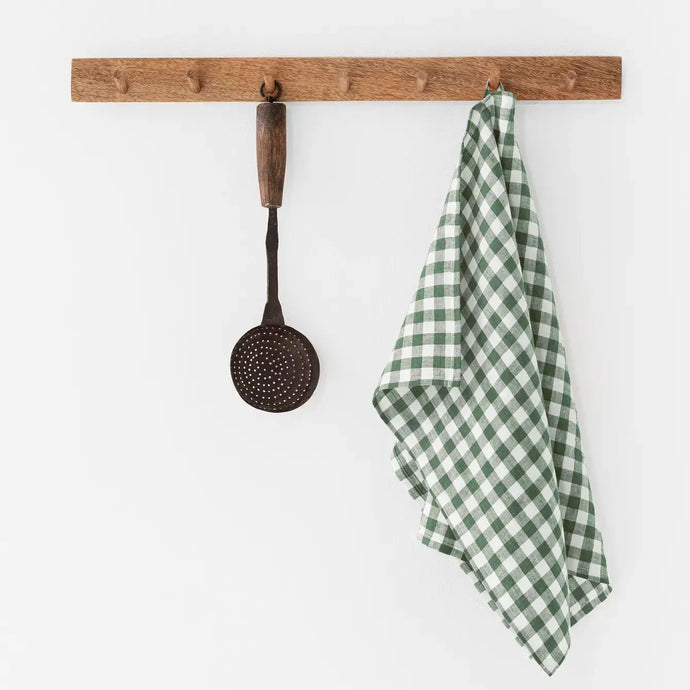 Linen Tea Towels Forest Green Gingham