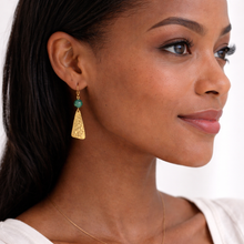 Load image into Gallery viewer, Hammered Brass Earrings with African Turquoise Stones