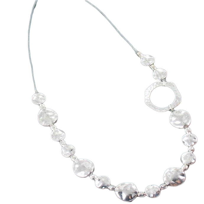 SB Hammered  Disc Necklace, Silver Plate