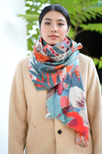 Amarantha Wool Silk Scarf/Wrap Teal Orange