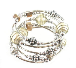 SB Spiral Wrapped Pearl Bead Bracelet: Cream