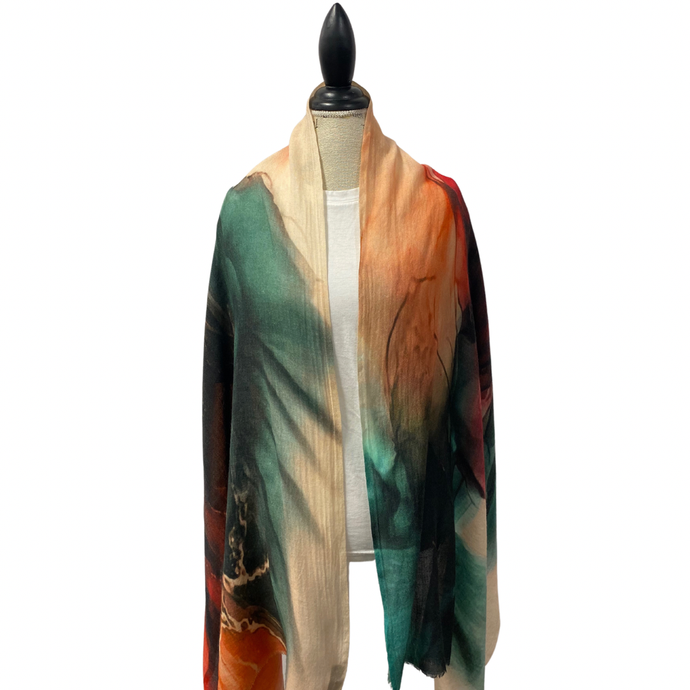 Elegant Wool Silk Abstract Rainbow Scarf